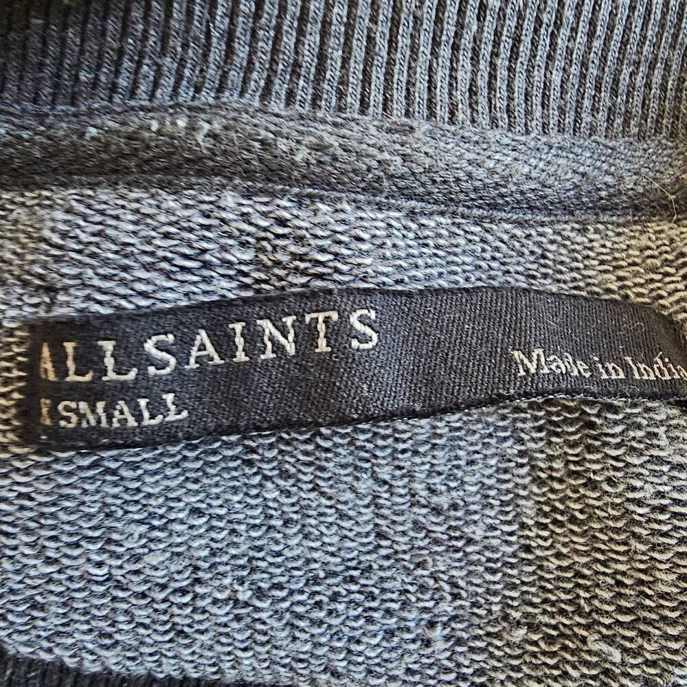 AllSaints womens Sz XSmall gray with blue embroidery sweater - Picture 7 of 8